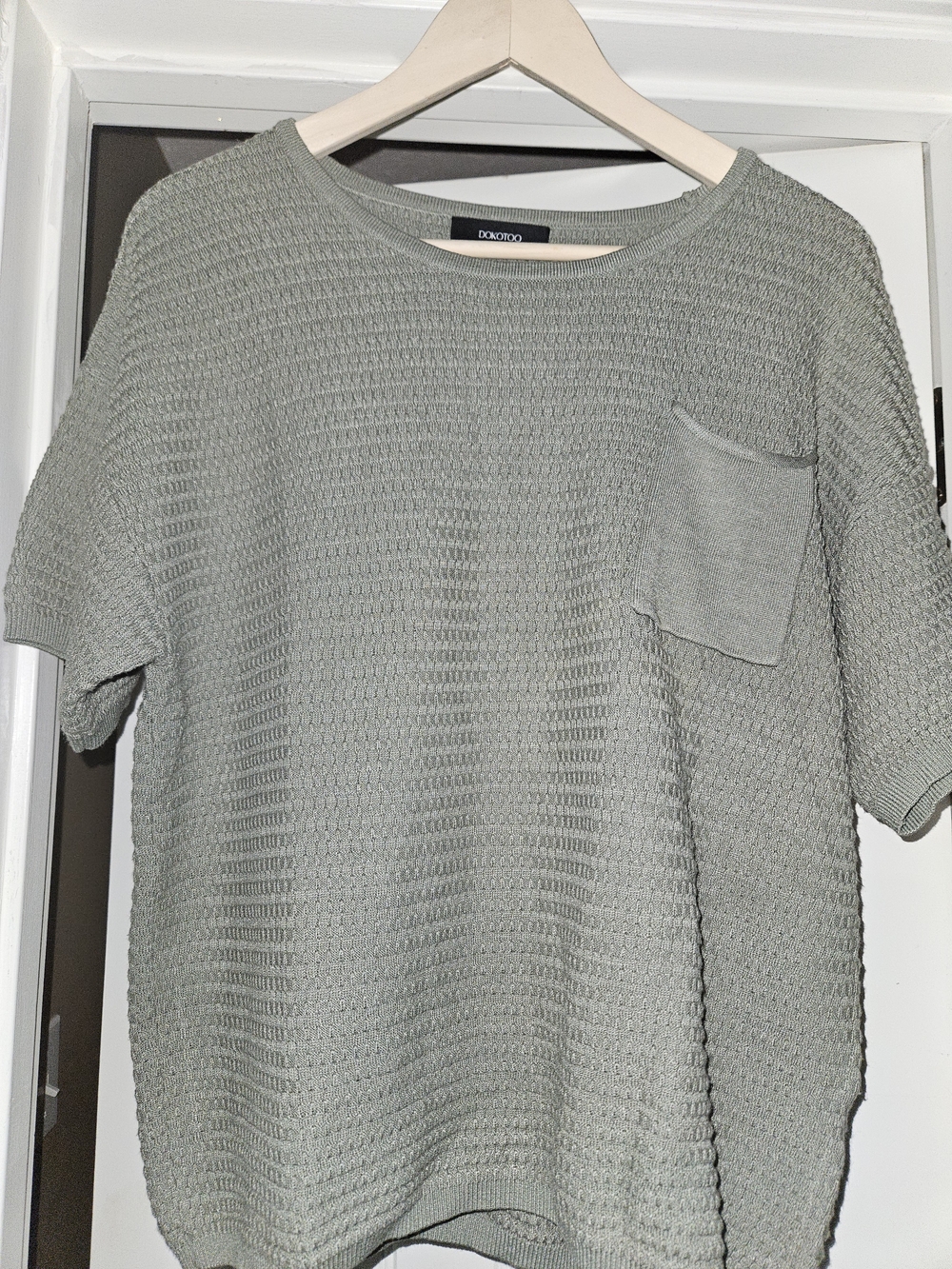 Relaxed Short-Sleeve Crew Sweater in Sage Green by DONDUP